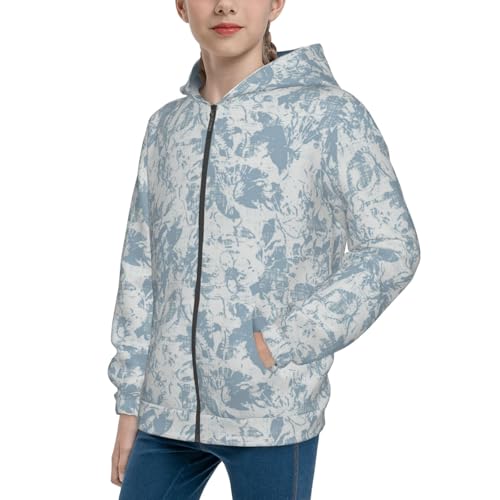 Abstract Botanical Floral Kids Pullover Hoodies Boys Zip Up Sweatshirts Girls Athletic Clothes with Pocket
