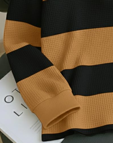 Image of Mens Stylish Half Zip Tshirt, Texture Striped Casual T-Shirt for Men, Formal Collared Neck Full Sleeves T-Shirt for Boys