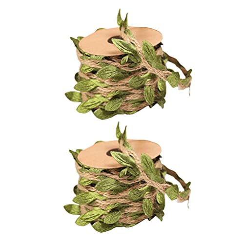 POPETPOP 2Rolls Natural Jute Twine Burlap Leaf Climbing Board Material with Artificial Vine Green Leaves Scratching Post Hemp Rope