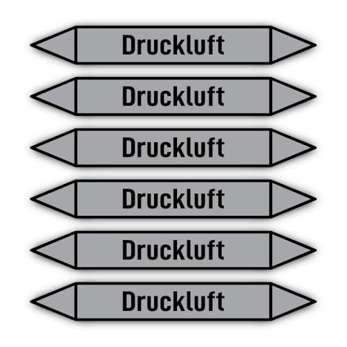 Aufkleber: 200x30 mm, 6 Stück - Gruppe 3 - Luft - Rohrleitungskennzeichnung - nach DIN 2403 - Sprache: deutsch - Druckluft