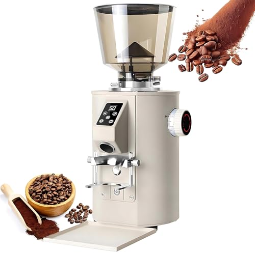 Molinillo De Café Profesional, Molinillo De Granos De Espresso con Muelas Planas, Modo De Dosificación Dual, 9 Ajustes De Molienda Regulables con Soporte para Portafiltro,White