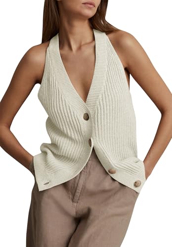 Image of Womens Button-Front Sweater Vest Top V Neck Sleeveless Knit Tank Fitted Halter Raceback Cardigan Vest