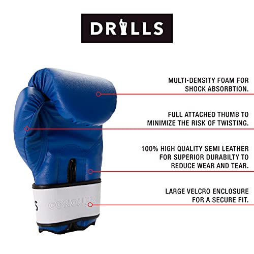 Drills Durable Boxing Training Gloves For Men, Women, & Kids Who Are Beginner And Advanced Boxers – Ideal For Kickboxing, Mma, Muay Thai, Sparring, Mitt Work, Punching Bag Workouts, 16 Oz- Blue #TOP1
