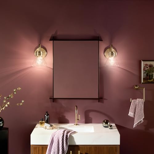 Image of Kichler Farum 7.25 inch 1-Light Wall Sconce Bathroom Vanity Light Fixture with Clear Glass in Champagne Bronze for Modern Lighting Over Mirror (7.25 inch W x 9.5 inch H) 55153CPZCLR