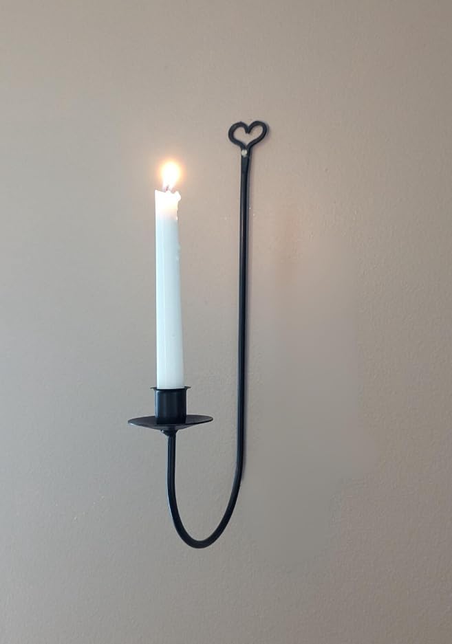 Romantic Heart-Shaped Wrought Iron Wall Sconce – Handcrafted Taper Candle Holder for Rustic and Cozy Decor (2)