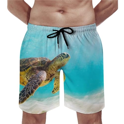 Maillot de bain séchage rapide bleu avec motif tortue et cordon réglable