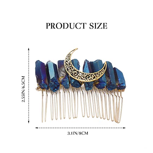 Casdre Raw Crystal Bridal Hair Accessories Gold Moon Blue Quartz Bride Wedding Hair Comb Rhinestone Hair Piece For Women And Girls #TOP6