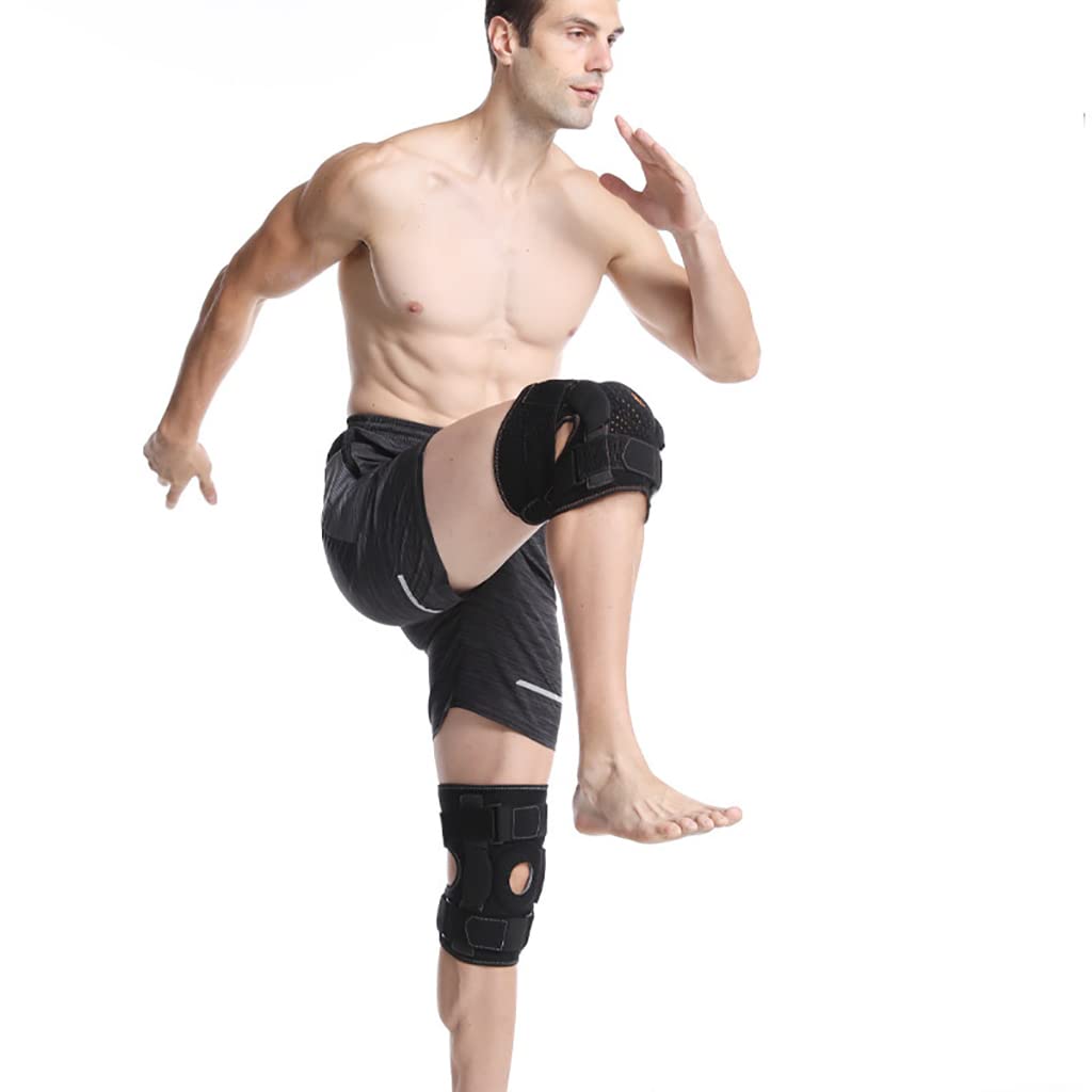 Rodillera de 2 piezas con bisagra - Rótula abierta ajustable con correas paralelas y estabilizadores laterales duales - Soporte de compresión para el alivio del dolor de rodilla y la recuperación