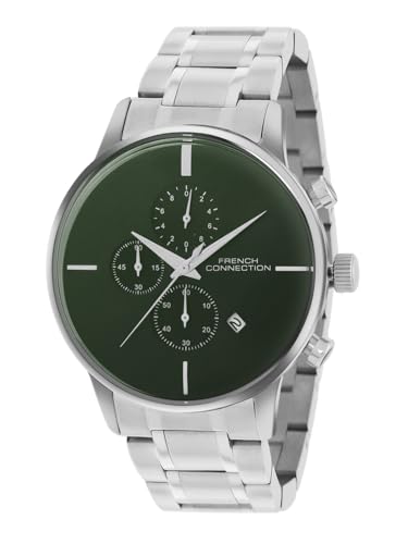 Image of French Connection Green Embossed Round Dial with Stainless Steel Strap Chronograph Watch for Mens - FCO5NSM