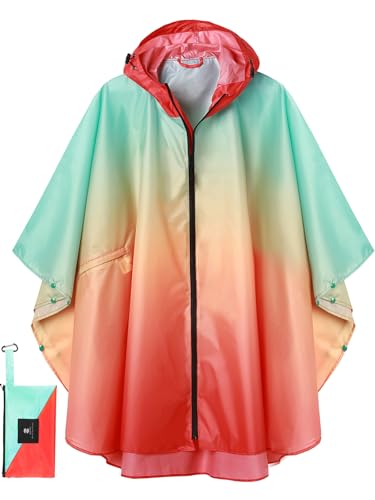 Image of SaphiRose Adult Rain Poncho Waterproof Hooded Zipper Raincoat with Pockets | OEKO-TEX Certified 100% Polyester, Lightweight Packable Storage Pouch, Heat-Sealed Seams, Quick-Dry for Outdoor Hiking