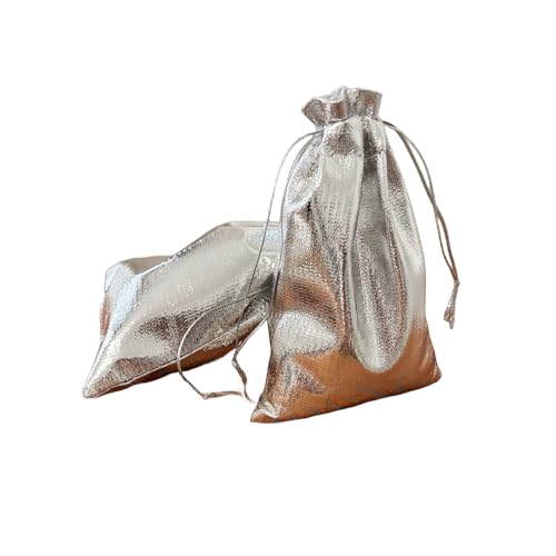 Autupy 20 PCS 4.3"x6.3" Metallic Silver Bags Silver Favor Bags Silver Reusable Shiny Bags for Party Favor