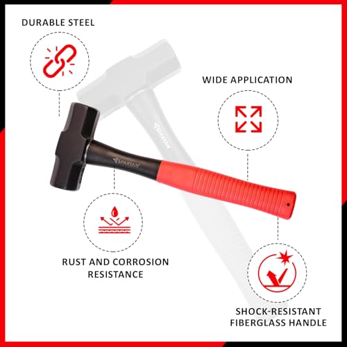 Image of Spartan 2 lb Heavy Duty Sledge Hammer for Breaking, Masonry and Construction | Forged Steel Head with Shock Resistant Fiberglass Handle and Comfortable Non Slip Grip