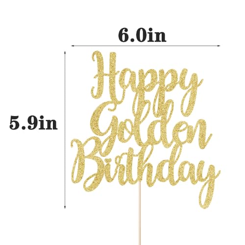 palasasa Happy Golden Birthday Cake Toppers - Gold glitter Happy Birthday Cake DecorationSuitable For Party Decoration For Anniversary/Birthday