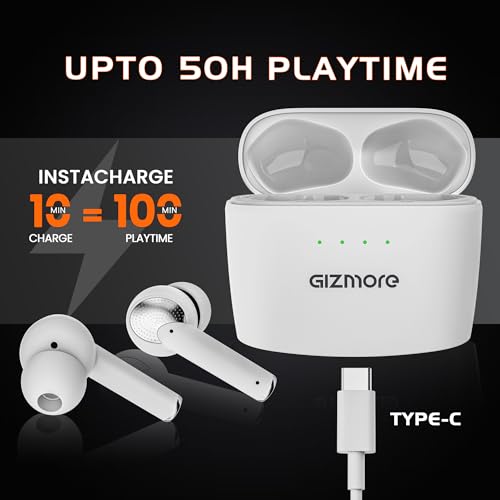 Image of GIZMORE Elite 852 ANC with 36dB Type-C Fast Charging TWS| Up to 50H Playtime| ENC with DNS | 40ms Low Latency for Gaming | Insta Wake N' Pair |BT v5.3| 13MM Driver| Voice Assistant Earbuds (White)