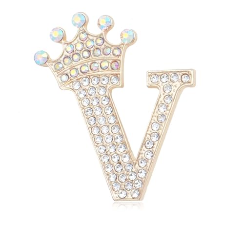 Image of Initial Letter Brooch Pins with Crown for Women Girls Men Boys Personalized Name Brooches Crafts Colorful Rhinestone Brooch Pins Gold A-Z