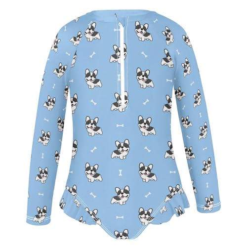 Girls Long Sleeve One Piece Ruffle Swimsuit Zipper Bathing Suits 3-12Y2