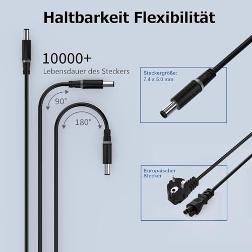 Image of 65W Laptop Charger for DELL Latitude E5470 7480 7490 E7250 3300 3380 5280 5480 5490 E5440 E5470 E6540 E7440 E7450 E7250 E6440 E6430 7290 5490 5590 5290 19.5V 3.34A (with Power Cable) (DE 65W 7.4*5.0m)