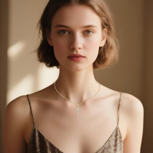 SISGEM 14k Gold 4/5 ct Lab Grown Diamond Cross Necklace for Women, 14kt Religious Jewelry Gifts for Her, 16-18 Inches3