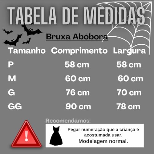 Fantasia Infantil Bruxa Bruxinha Criança Halloween Balé Vestido Roupa (Laranja Abóbora Terror, GG (v