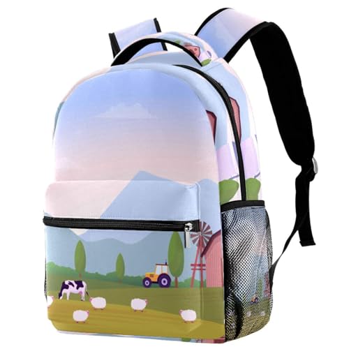 Sac à dos d'école paysage de ferme : un design unique multicolore