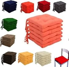 Kitchen Chair Cushions for Dining Room Chairs, Garden, Indoor and Outdoor Chairs, Living Room Chair Cover, Square Cotton Loneta Cushions Made in Italy (6, Orange)