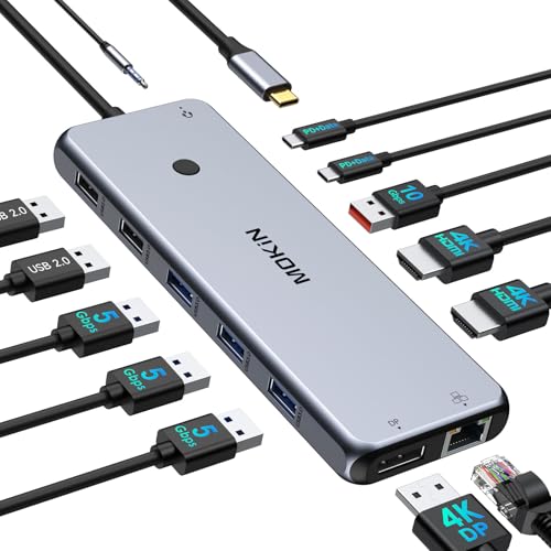 Image of USB C Docking Station Laptop Hub Dual Monitor Multiport Adapter Dock Dongle,USB C to 2 HDMI,DisplayPort,PD Charging,Ethernet,7 USB A /C 3.1 /3.0 /2.0 Ports,Audio