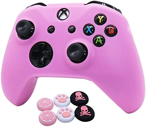 RALAN Pink Controller Skins for Xbox One, Silicone Controller Cover Skin Protector Compatible for Xbox Ones Controller (Pink Pro Thumb Grip x 2,Cat + Skull Cap &Cover Grip x 2)(Pink)