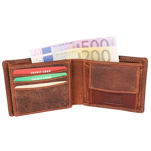 MORUCHA Dark Brown Mens Wallet | Genuine Distressed Leather RFID Blocking | High Capacity Stylish Wallet Purse With Zipped Pocket | Designed For Up To 6 Cards, Coins And Cash | Gift Boxed | M-204