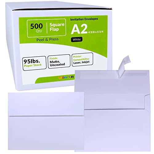 500 Pcs Bulk A2 Invitation Envelopes In White Peel & Press Self Seal 4 3/8 X 5 3/4 Square Flap Envelopes Rsvp Return Envelopes 95Lb. For Announcement Mailing 4X5 Greeting Cards Photo 1/4 Fold Cards #TOP2