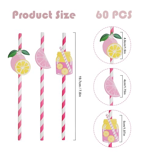 60 pitillos de papel limón rosa y amarillo desechables miniatura 2