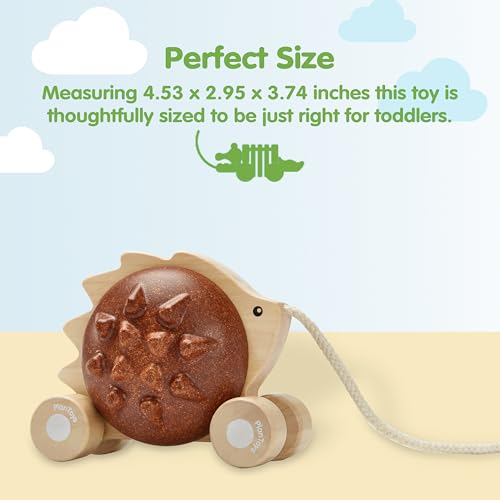 Image of PlanToys Wooden Pull Along Hedgehog | Montessori Pull Toy for Toddlers | Walking Toy with Sound, Early Learning, Balance & Coordination | Eco Friendly Wooden Toy