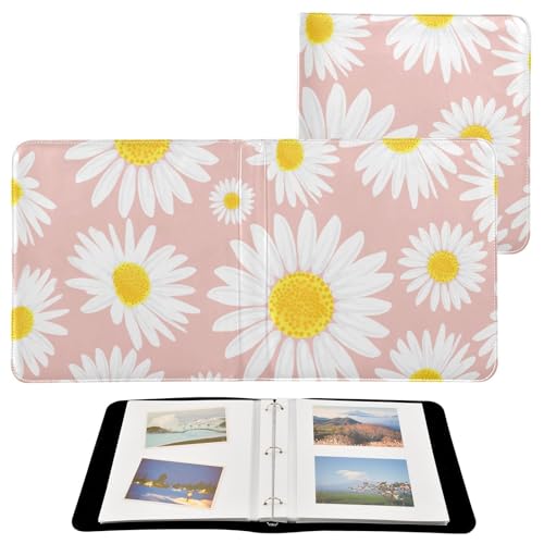 JIPONI Pink Flower Large Photo Album, DIY Leather Cover Scrapbook Albums for 4x6 5x7 6x8 Pictures, Self Adhesive Memory Book for Wedding, Baby, Family