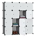 SONGMICS Regalsystem, Schuhregal, Set aus 16 Würfeln, Kleiderschrank aus Kunststoff, mit Türen, Steckregal, Aufbewahrung von Kleidung, Schuhen und Büchern, einfache Montage, grau LPC443G01