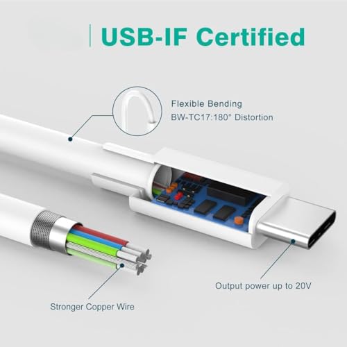 Image of KUZOOM USB C to USB C Cable 3ft, 20W Type C Charger Cable Fast Charging for iPhone 16 /15 Pro Max /Plus, Samsung Galaxy S24 /S23 /S22, MacBook, iPad, Pixel - Grey