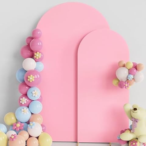 Putros Wedding Arch Cover Set of 2 Pink Spandex Fitted Arch Cover for Round Top Chiara Backdrop Stand Covers for Wedding Birthday Party Decoration 7.2FT, 6FT Cover
