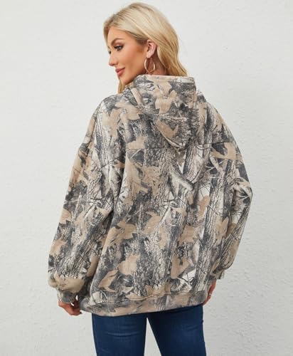 Women Oversized Fleece Camo Hoodies Maple Leaf Hooded Sweatshirt Casual Long Sleeve Fall Pullover Tops With Pockets - Image 4