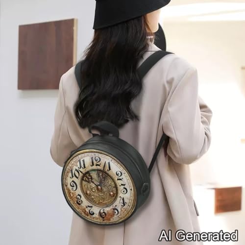 Image of Women Novelty Round Clock Shape Zippered Clock Purses for Women Tote Handbag Shoulder Bag, Gift for Mom Girlfriend
