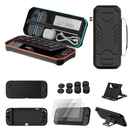 Hosanwell Switch2 13 in 1 Accessories Set for 2025 Nintendo Switch2 Model,Switch2 Hard Carrying Case with Switch2 Protective Case,8 Thumb Grip,2 Screen Protector,1 Stand