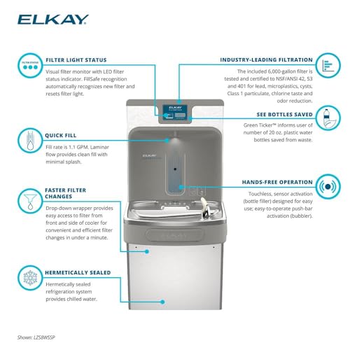 Image of Elkay LZS8WSSP ezH2O Enhanced Filtered Bottle Filling Station w / Fountain