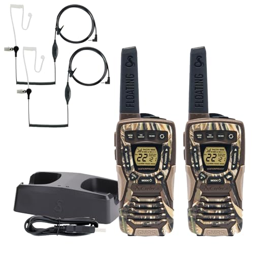 Image of Cobra ACXT1035R FLT CAMO Floating and Waterproof Walkie Talkies for Adults with Compatible Cobra Surveillance Headset: Rechargeable, 22 Channels, Long-Range, 2 Two-Way Radios, 2 Headsets