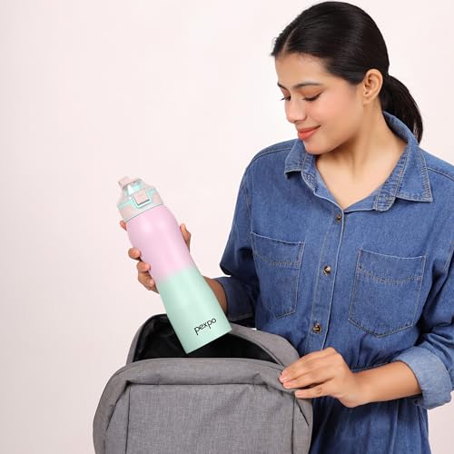 Image of Go24 pexpo Bliss ISI Certified Stainless Steel Fridge /Sports Water Bottle 1 Litre | Flip Top Cap | Single Wall | Leakproof | For Home, Office, Gym, School, Yoga,Hike,Men,Women&Kids - Pink&Green Ombre