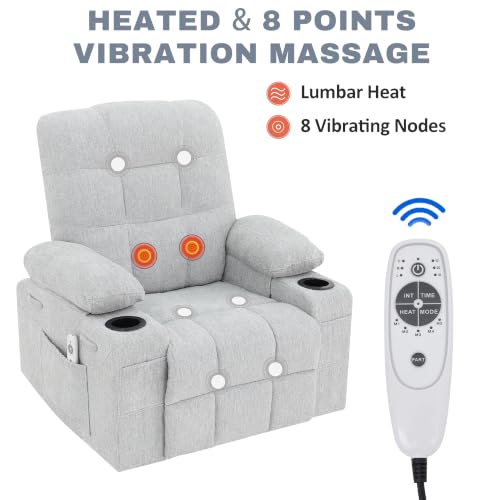Image of Swivel Rocker Recliner Chair, Recliner Single Sofa with Massage, Manual Nursery Rocking Chair with Side Pockets & Cup Holder, Modern Recliner with Heating for Living Room, Apartment(Gray)