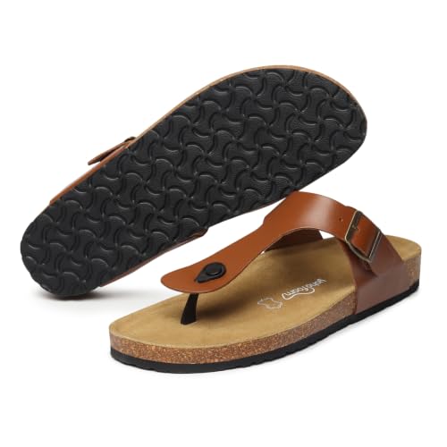 Image of YOHO Sandals for Men | Leather Thong Sandals with Cork Footbed for Daily Wear- SDL