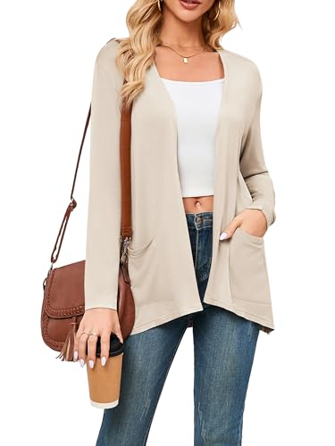 Women’s Open Front Long Sleeve Cardigan with Pockets Casual Lightweight Thin Knit Layering Cover Ups