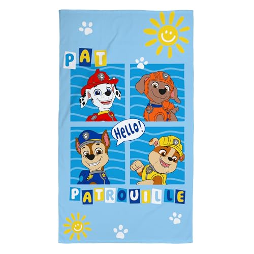 OMYDREAM Pat Patrouille Enjoy Drap de Plage Enfant | 100% Coton | Oeko-TEX | 70x120 cm | Bain et Plage | Imprimé Garçon (Bleu)