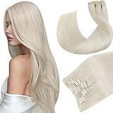 Hetto Blonde Clip in Hair Extensions Real Human Hair Clip in Extensions Platinum Blonde Hair Extensions Clip ins Human Hair 14 Inch 120g 7pcs