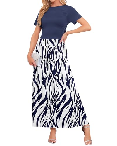 Image of AUSELILY Women's Maxi Dress 2025 Summer Short Sleeve Crewneck Ruffled Flowy Swing Long Dresses,Casual Party or Evening Wear