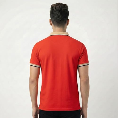 Image of Men's Regular Fit Solid Half Sleeve Casual Tipping Collar Polo T-Shirt