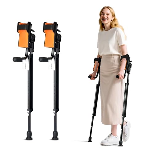 FUSHIDE Adjustable Forearm Crutches for Adults – 10-Level Height Ergonomic Arm Crutches, Adjustable Hook & Loop Strap, Foldable Crutches for Leg&Surgery Recovery, Sports Injuries or Daily Use (1 Pair)