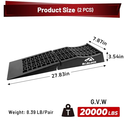 ROBLOCK Removable Low Profile Car Ramps for Jack Support and High Lift, Heavy Duty Car Ramps for Low Cars, Detachable Vehicle Ramps for Garage,15.35''-27.83'' L, 2Packs
